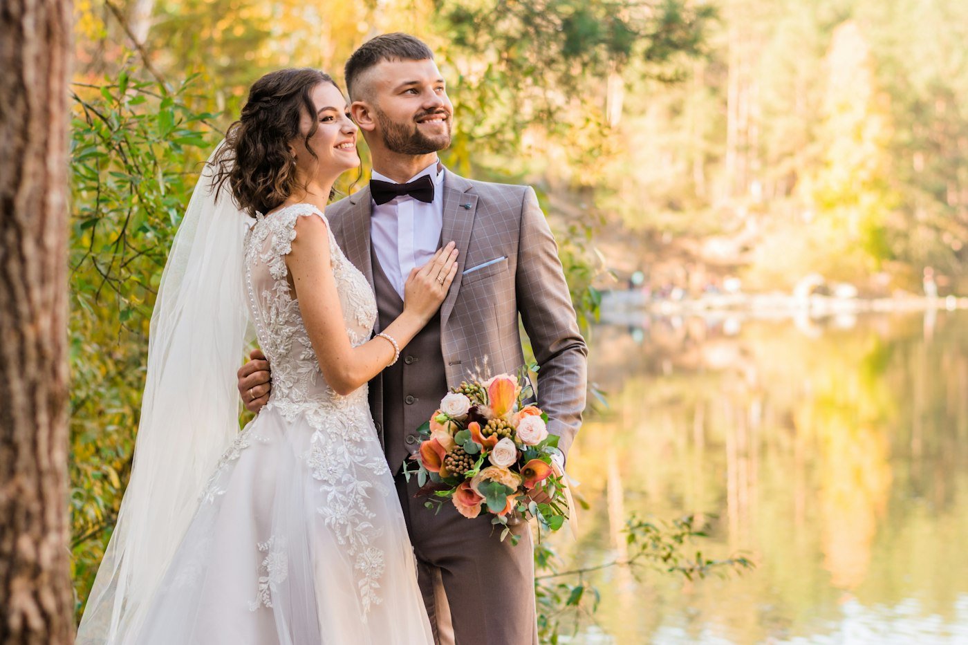 Newly married couple on their wedding day