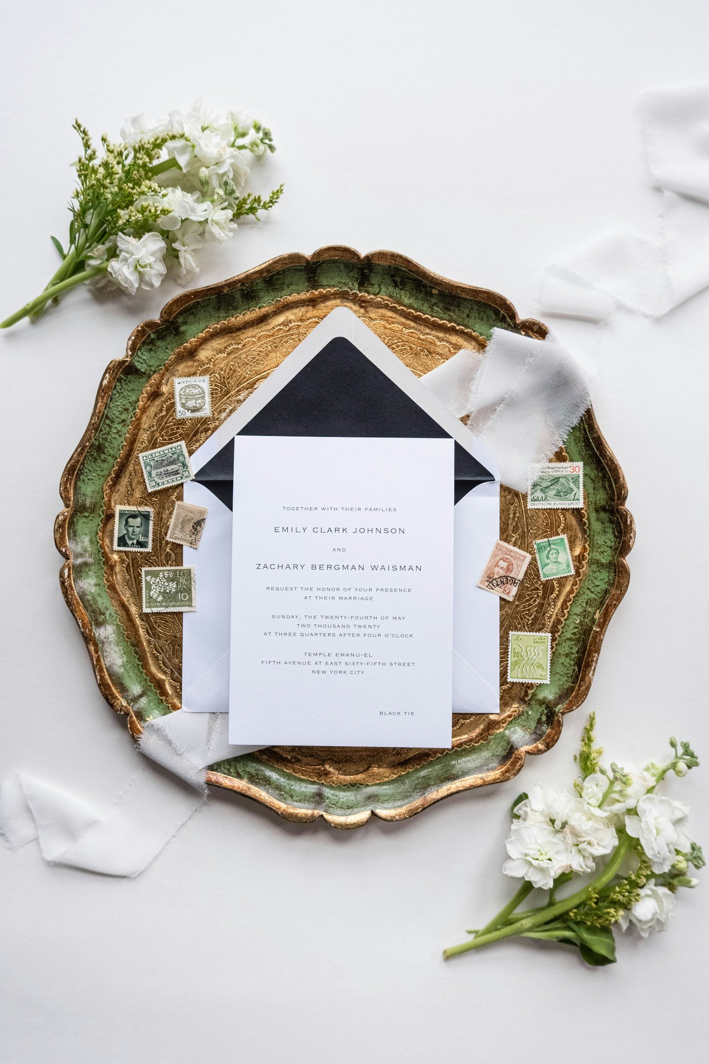 Elegant wedding invitation suite with a hidden NFC inlay inside the printed card